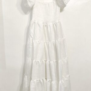 Home aveloria off shoulder ruffle hem dress – smocked tiered maxi (size: large)